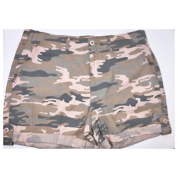 Sanctuary Womens Tan Camo Lightweight Pockets Chino Cuffed Hem Shorts Sz M New - Picture 3 of 8